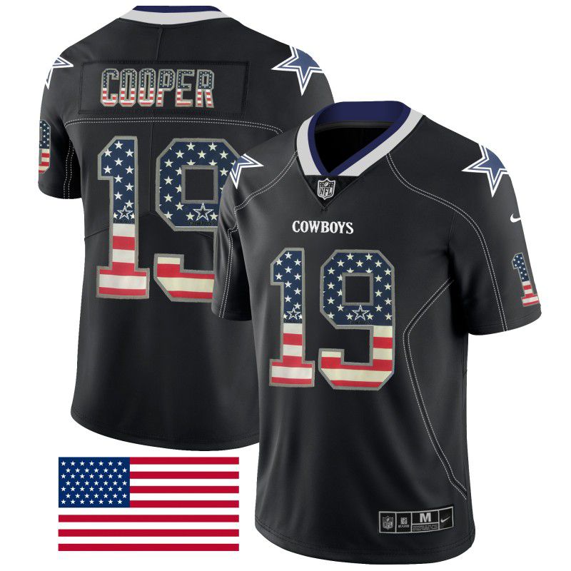 Men Dallas cowboys 19 Cooper Nike USA Flag Fashion Black Color Rush Limited NFL Jerseys